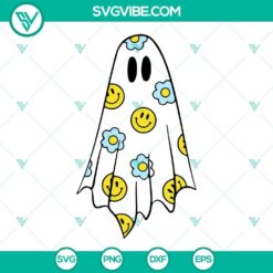 Spooky Ghosts Flower Smiley Face SVG design for Halloween. Downloadable bundle of Halloween themed SVG files.