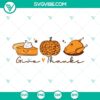 Give Thanks, Pumpkin Pie, Pumpkin, and Turkey SVG designs for download. Perfect for Thanksgiving crafts and decorations.