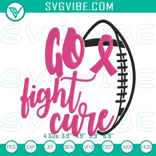 go fight cure football embroidery pattern design breast cancer awareness embroidery file mockup