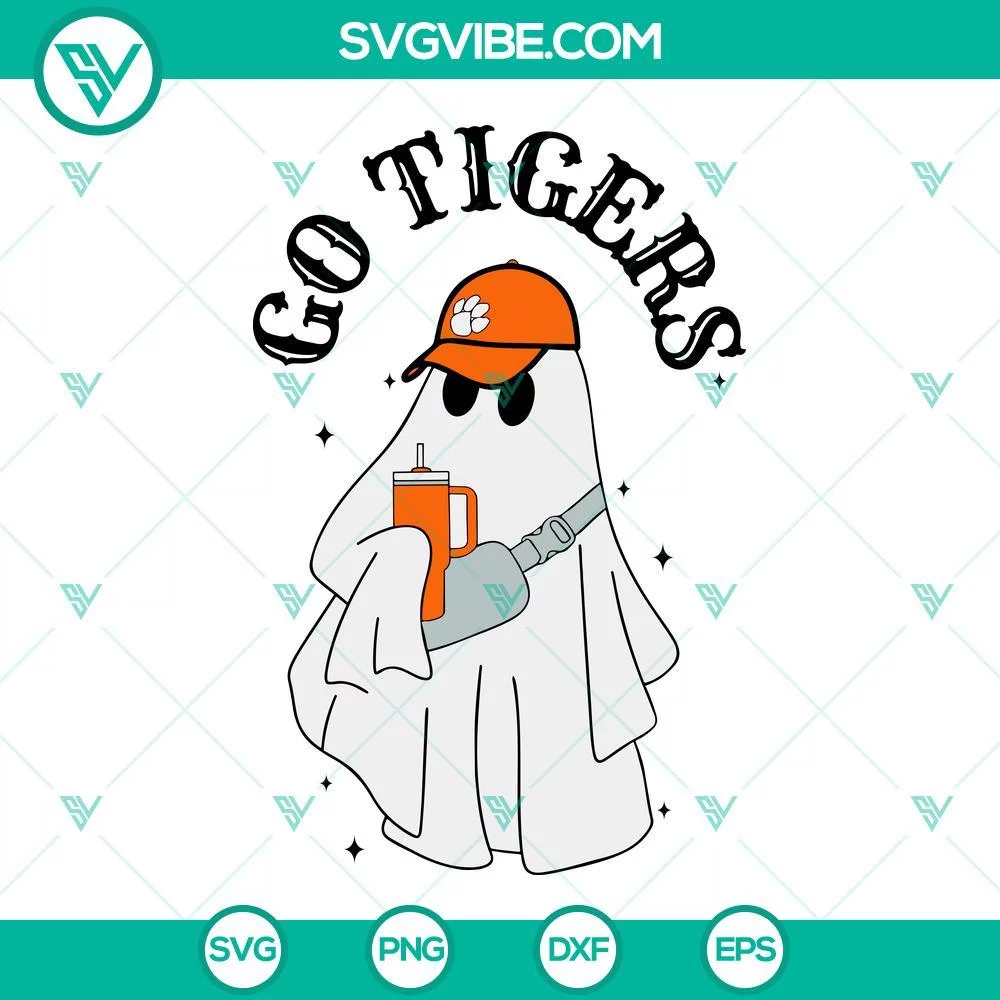 Halloween, Sports, SVG Files, Go Tigers Football Boojee Ghost SVG Image, 1