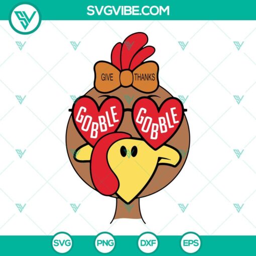 gobble gobble turkey with bow svg turkey girl svg cute turkey gobble svg thanksgiving svg 9 mockup