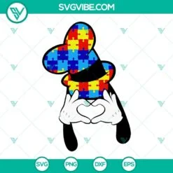 Autism, Disney, SVG Files, Goofy Autism Awareness SVG Image, Heart Hand SVG 2