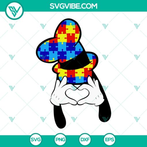 goofy autism awareness svg heart hand svg puzzle hat svg disney autism svg png dxf eps 9 mockup