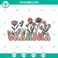 Grandma Retro Floral SVG Images, Grandma Wildflower SVG Files, Grandmother SVG Image
