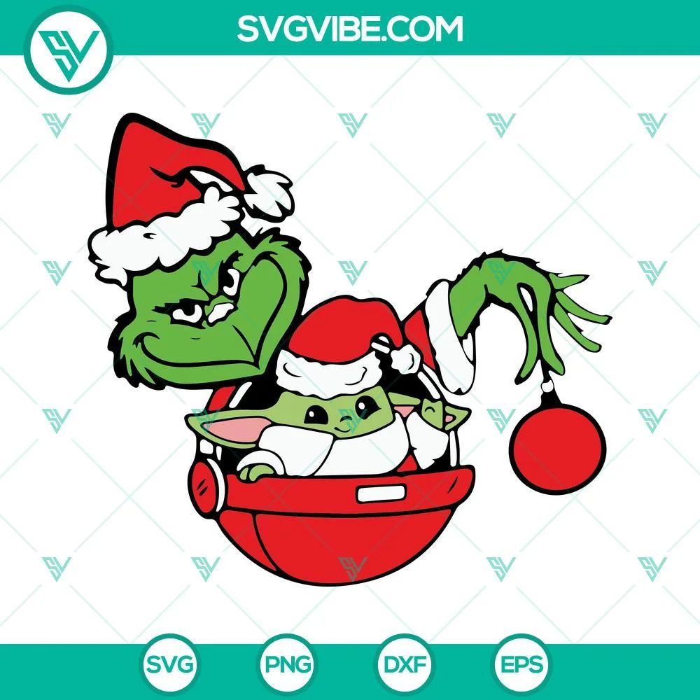 Christmas, Movies, SVG Files, Grinch And Baby Yoda Santa Hat Christmas SVG 1