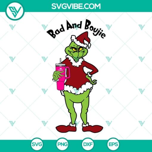 grinch bad and boujie svg grinch with pink stanley tumbler svg png files 5 mockup