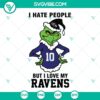 Grinch Baltimore Ravens SVG with "I Hate People But I Love My Ravens Football" design, available for download in PNG, DXF, and EPS formats.