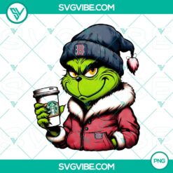 Grinch themed Boston Red Sox baseball drink Starbucks PNG images with festive holiday design.