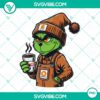 Grinch wearing Carhartt apparel standing beside a Dunkin Donuts cup, perfect Christmas PNG image for download.