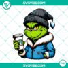 Carolina Panthers themed Grinch character enjoying Starbucks coffee, PNG files for digital use.