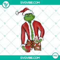 Grinch Christmas cake and coffee festive PNG design for holiday celebrations.