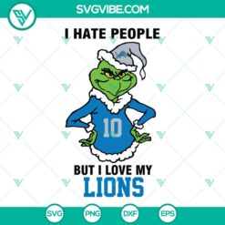 Grinch Detroit Lions SVG Download, I Hate People But I Love My Detroit Lions Football SVG Image PNG DXF EPS Cut Files