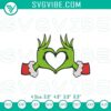 Christmas-themed green monster heart hands embroidery design, cute holiday cartoon pattern for crafts and decorations.
