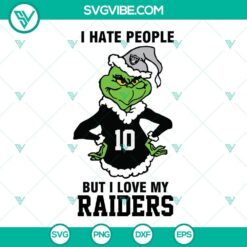 Grinch Las Vegas Raiders Christmas SVG: I Hate People But Love My Raiders Football, PNG DXF EPS Cut Files. Perfect for fans!