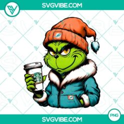 Grinch themed Miami Dolphins drink Starbucks cup PNG image, perfect for NFL and Christmas fans.