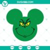 Grinch Mickey Mouse head SVG with Christmas theme, includes PNG, DXF, and EPS files for crafting projects.