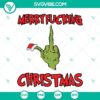 Grinch-themed SVG designs with middle finger gesture and "Merry Fucking Christmas" text, perfect for holiday crafts.
