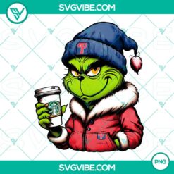 Grinch Philadelphia Phillies Baseball Drink Starbucks PNG Images - Festive sports-themed Starbucks cups featuring the Grinch and Phillies logos.