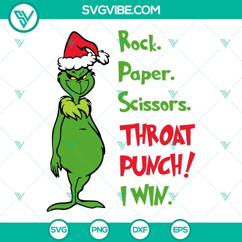 Christmas, SVG Files, Grinch Rock Paper Scissors Throat Punch SVG Files, Grinch 1