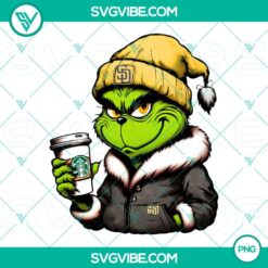 Grinch-themed San Diego Padres baseball drink Starbucks PNG with festive design perfect for sports fans.