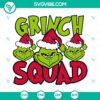 Grinch Squad SVG, Christmas Squad SVG, Grinch Face PNG and DXF digital images for holiday crafting projects.
