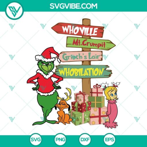 grinch whoville sign svg retro christmas svg the grinch svg cindy lou who and max dog svg 6 mockup