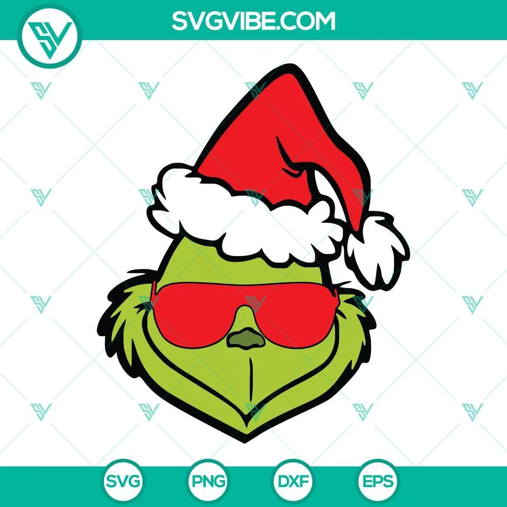 Christmas, SVG Files, Grinch With Santa Hat And Sunglasses SVG Images Digital 1