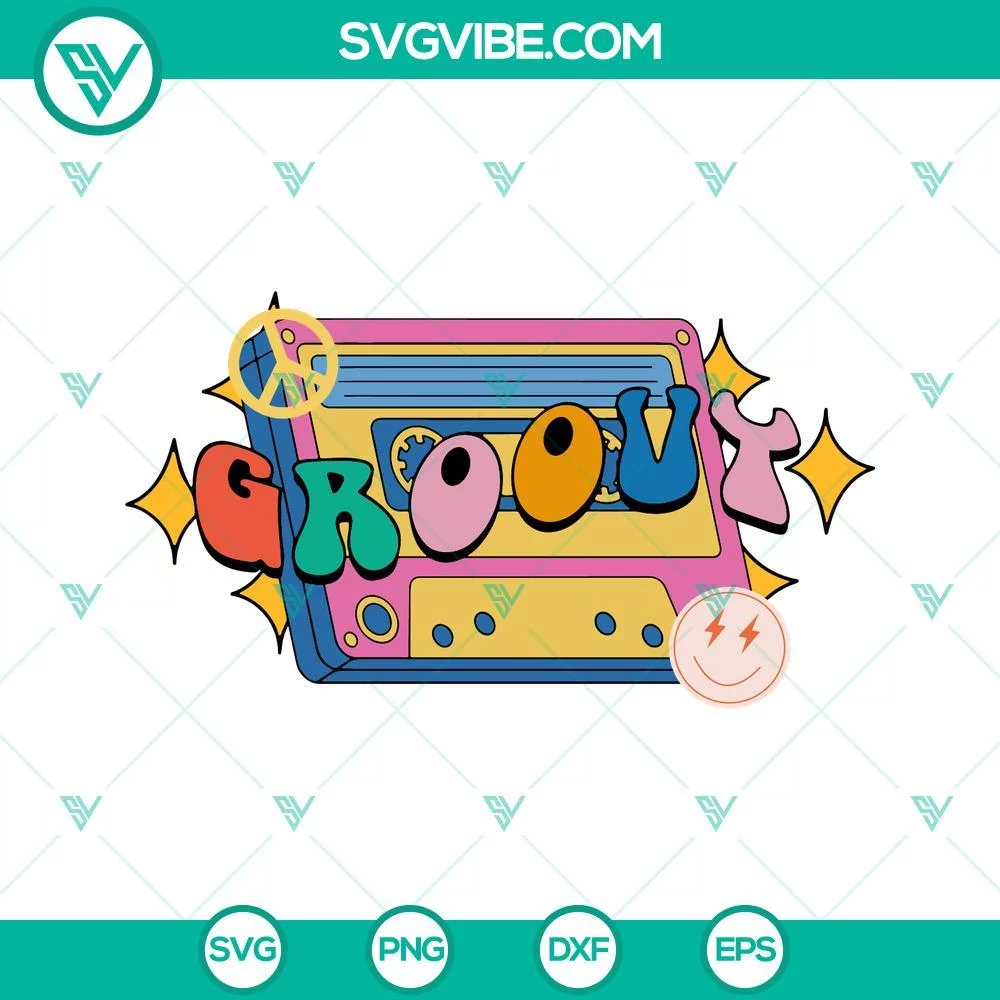 SVG Files, Trending, Groovy Cassette Tape SVG Download, Smiley Face SVG File, 1