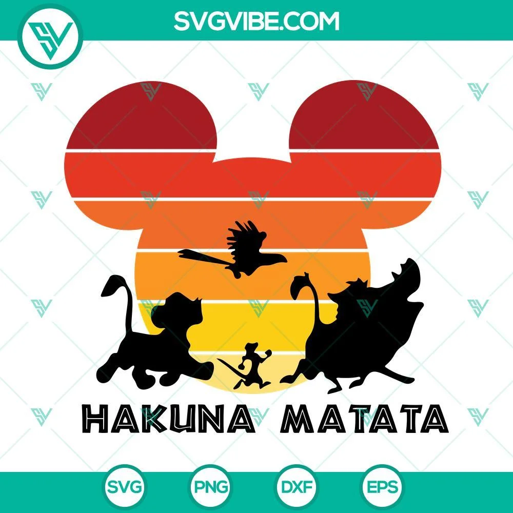 Disney, SVG Files, Hakuna Matata Mickey Mouse Head SVG Image Bundle, Lion King 1