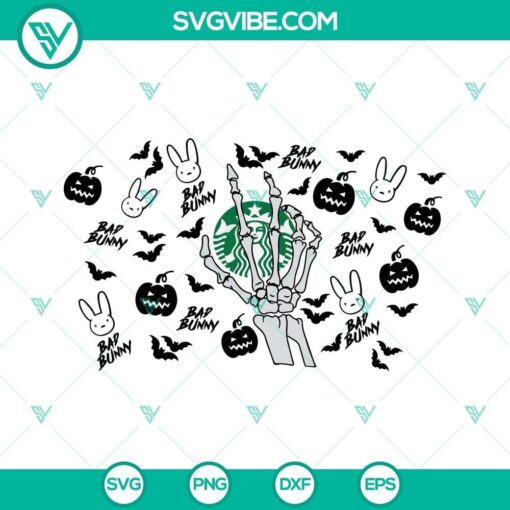 halloween bad bunny starbucks cup svg bad bunny pumpkin skeleton hand starbucks logo svg 6 mockup