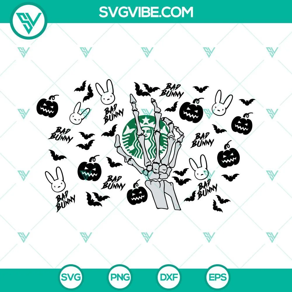 Halloween, Starbucks Cup Wrap, SVG Files, Halloween Bad Bunny Starbucks Cup SVG 1