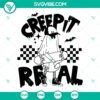 Spooky Halloween ghost skateboard SVG file with a "Creep It Real" design, perfect for DIY projects.