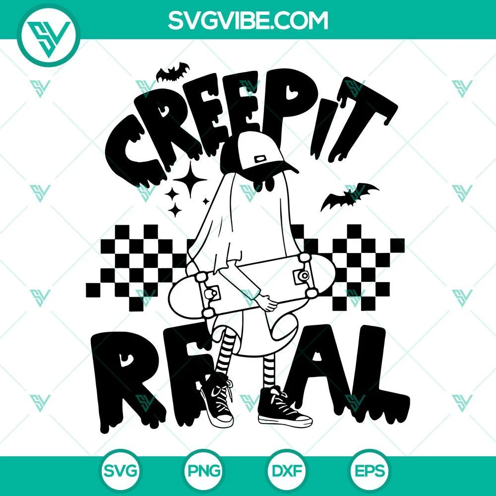 Halloween, SVG Files, Halloween Creep It Real Ghost Skateboard SVG Image PNG 1