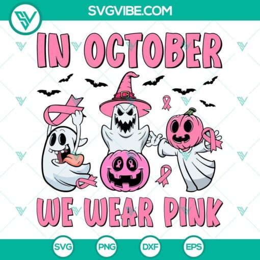 halloween ghost in october we wear pink svg ghost pink ribbon svg breast cancer awareness svg 8 mockup