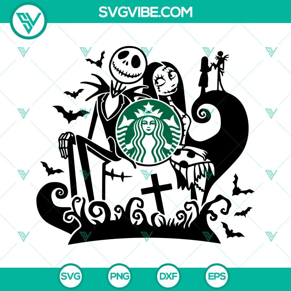 Halloween, Starbucks Cup Wrap, SVG Files, Halloween Jack And Sally Starbucks 1