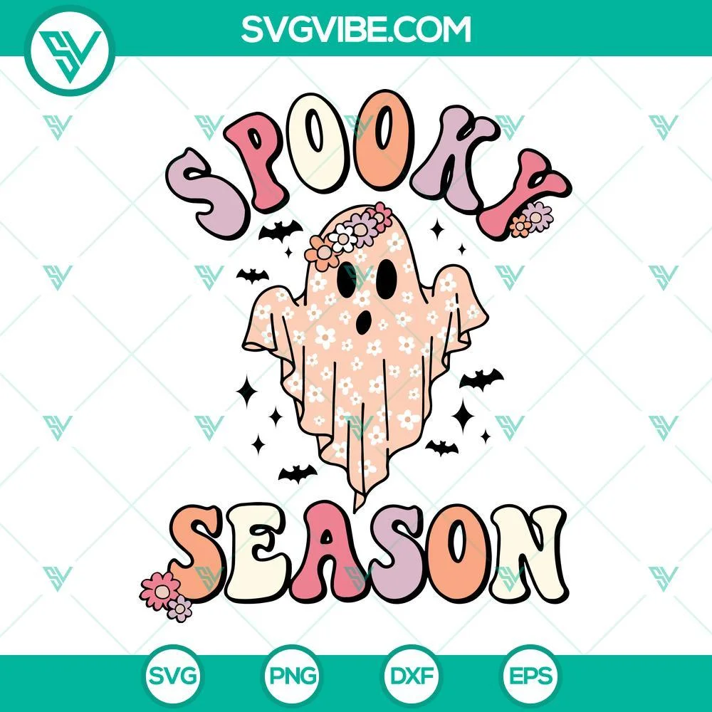 Halloween, SVG Files, Halloween Spooky Season Flowers Ghost SVG Files, Cute 1