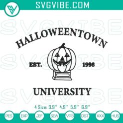 Halloweentown University Est 1998 embroidery designs featuring a Halloween pumpkin. Perfect for spooky-themed crafts.