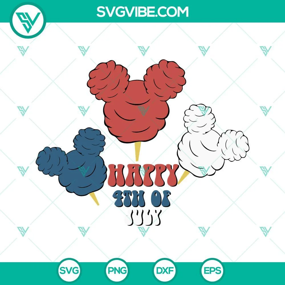 4th Of July, Disney, SVG Files, Happy 4th Of July Mickey Cotton Candy SVG File, 1