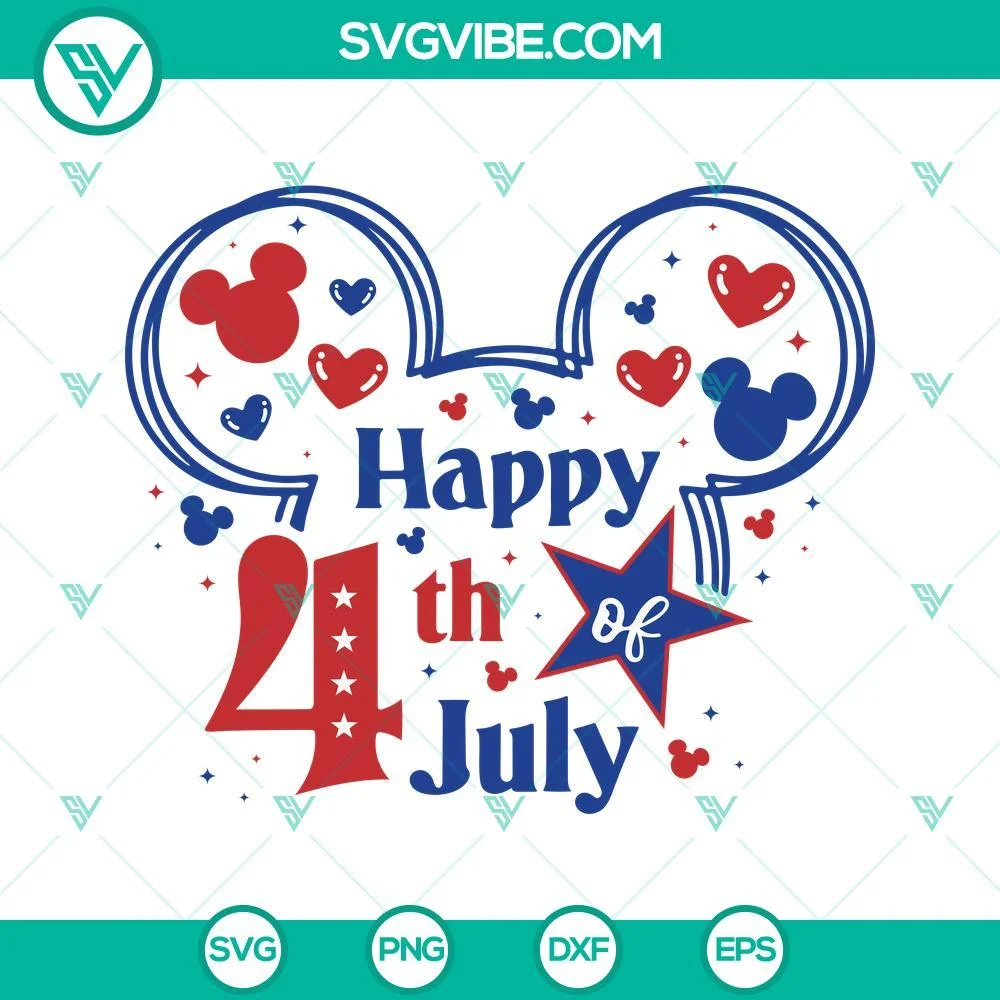 4th Of July, Disney, SVG Files, Happy 4th Of July Mickey Minnie Head SVG Images 1