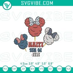 Minnie Mouse cotton candy embroidery design for 4th of July, Disney Independence Day file with patriotic theme.