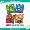 Happy Easter Marvel Superheroes dressed as bunnies in PNG format, perfect for Easter greeting cards and designs.