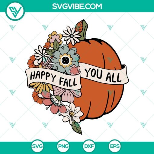 happy fall you all svg floral pumpkin svg retro fall pumpkin svg png dxf eps cut files 4 mockup