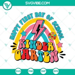 Colorful Happy First Day of School Kindergarten SVG Files and Grade SVG File perfect for Back To School crafts and projects.