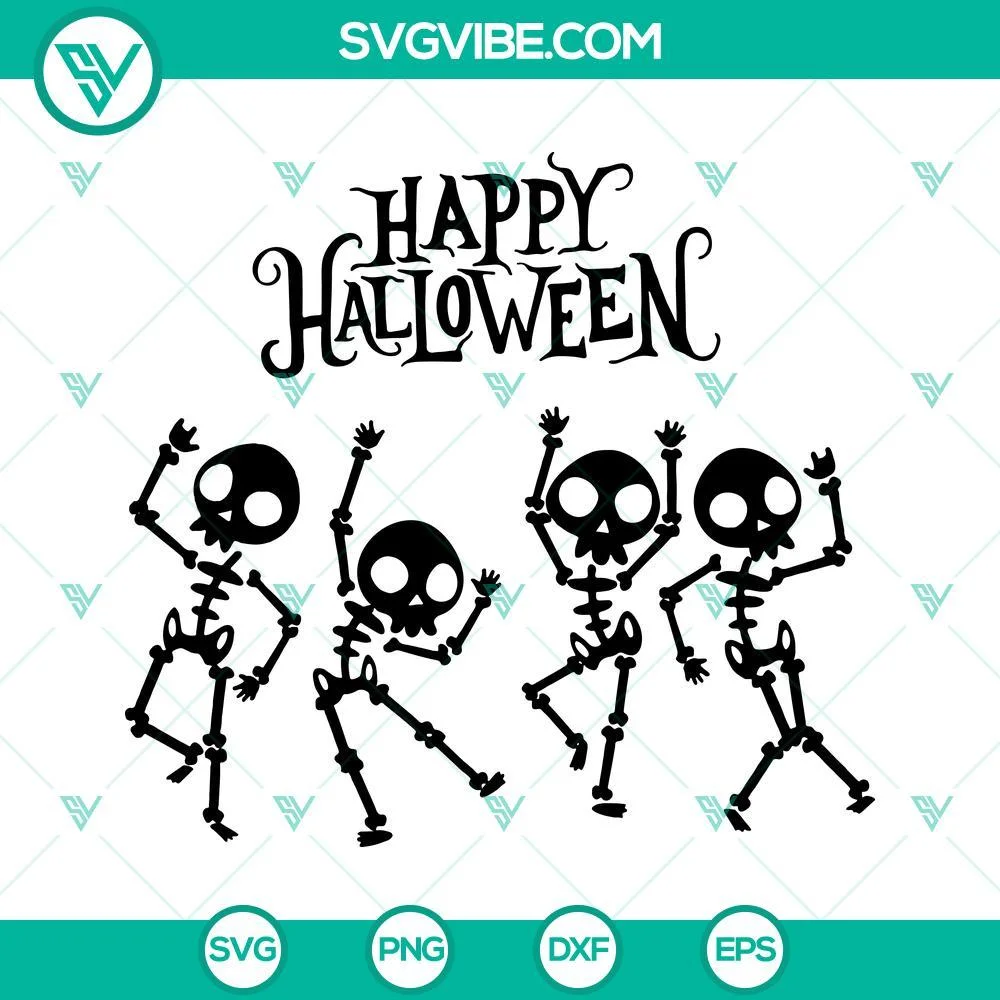 Halloween, SVG Files, Happy Halloween Skeleton SVG Download, Dancing Skeleton 1