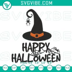 Witch hat machine embroidery design for Happy Halloween, festive and fun file perfect for crafts and DIY projects.