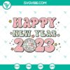 Retro disco ball with Happy New Year 2023 design in SVG and PNG format for New Year celebrations.