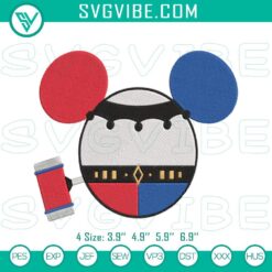 Harley Quinn Mickey Mouse ears embroidery design, cartoon supervillain file with vibrant colors and bold graphic style.