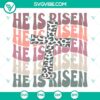 Easter theme "He Is Risen" SVG with wavy retro text and leopard print cross design, ideal for craft projects and religious decorations.