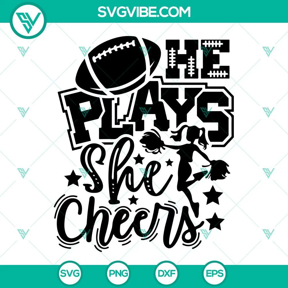 Sports, SVG Files, He Plays She Cheers SVG Image, Football Cheerleaders SVG 1