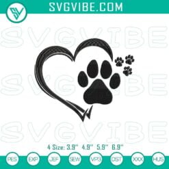 Animals Embroidery Designs, Embroidery Designs, Heart Dog Paw Embroidery Design 18